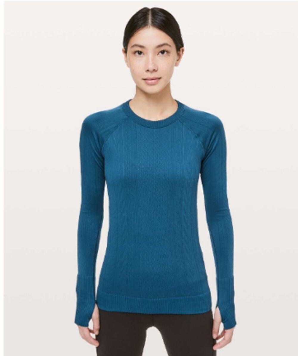 Lululemon Rest Less Pullover Women's Est. 6/8 Carbon Blue Jacquard Thumbholes